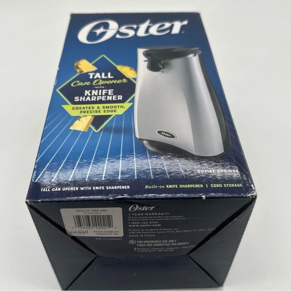Oster Silver Electric Can Opener with Magnetic Lid Lifter – Hands-Free Operation